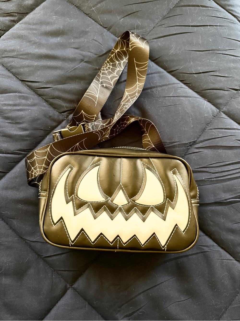 Love Pain and Stitches Halloween Pumpkin Face Crossbody Belt Bag